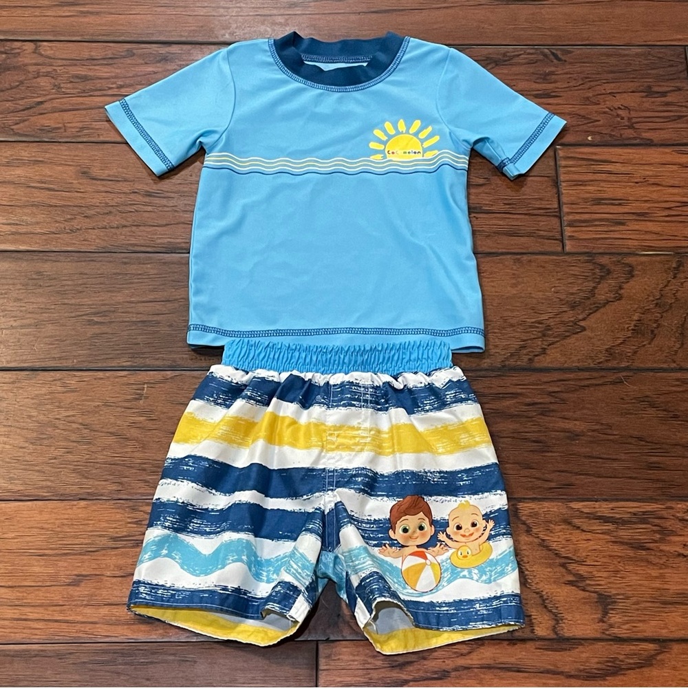 Cocomelon Blue Swimsuit Swim Trunks Shorts Rash Guard Baby Kids Toddler 18M